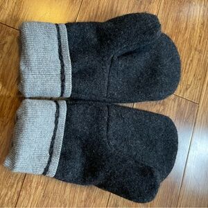 Handmade upcycled sweater mittens fleece lined gray 9 inches long